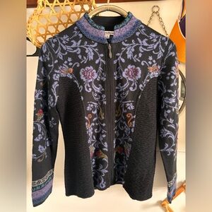NorthStyle Women’s Embroidered Floral Cardigan Sweater Black/Purple Alpaca Wool